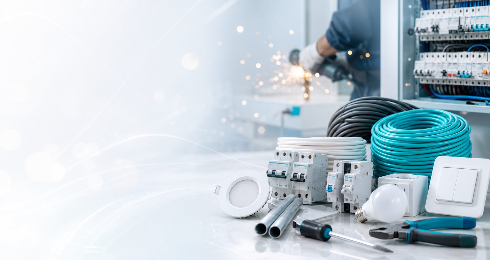 Electrical supplies and maintenance tools arranged for trade and service work